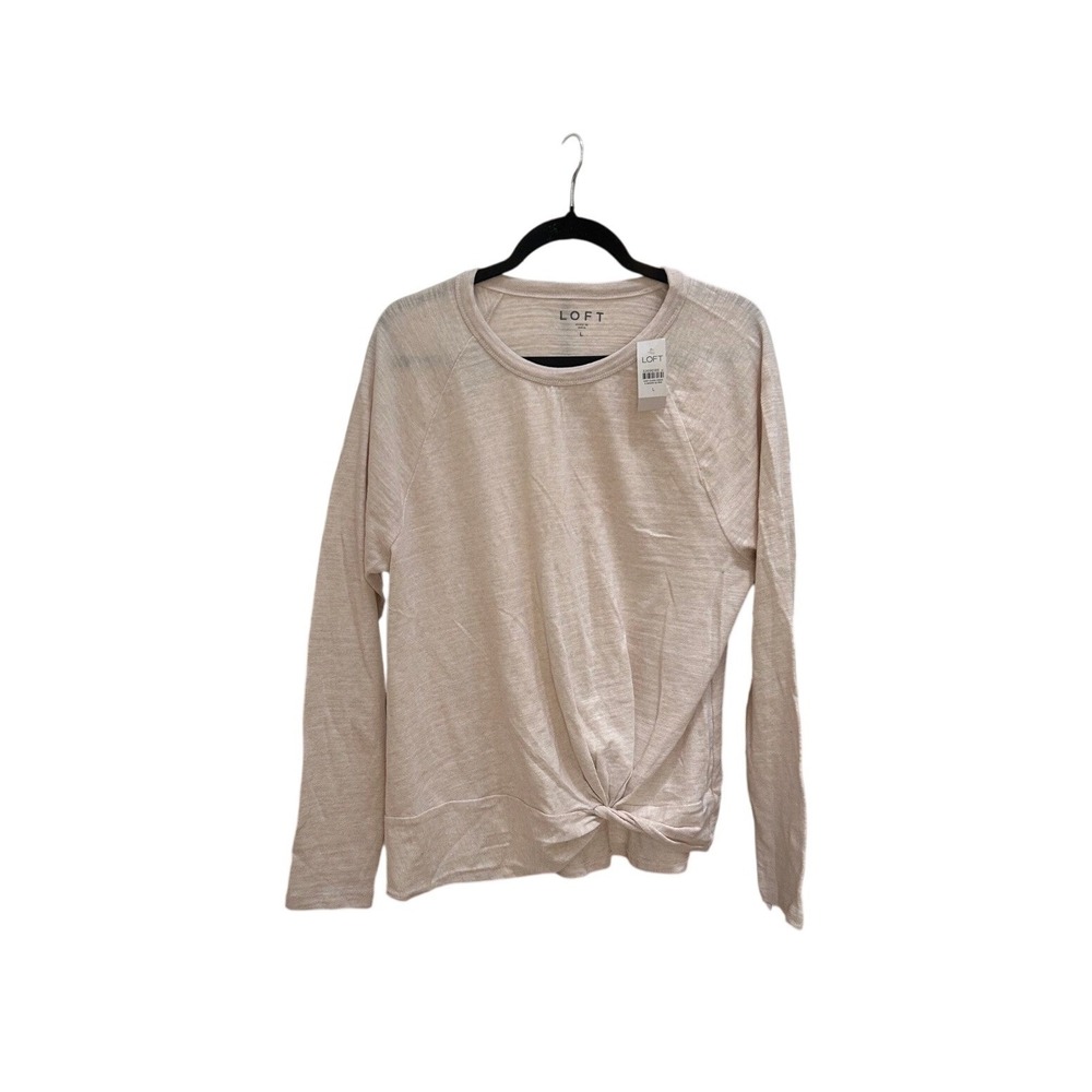 LOFT Womens Beige Cotton Twist Front Long Sleeve Slub Knit Tee Shirt Large NWT‎